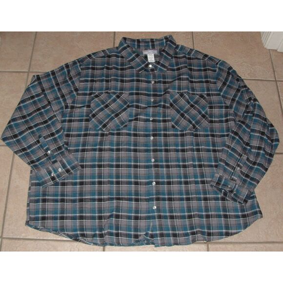 NEW Mens Sz 4X Blue & Gray Plaid Snap Front Long Sleeve Flannel Shirt CASUAL JOE - Picture 1 of 3